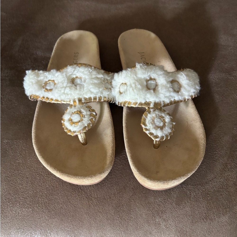 Jack Rogers Cream and Gold fur and leather Sandals